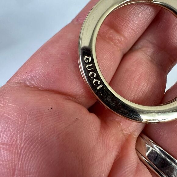 Gucci Interlocking G Leather Tassel Key Ring White Silver - Picture 6 of 8